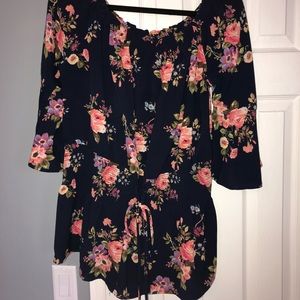 Off shoulder cinched peasant blouse
